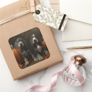 Sticker Carré Bluetick Coonhound Chiot Automne Citrouille de pla