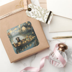 Sticker Carré Bluetick Coonhound Noël Festive Voyage