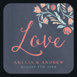 Sticker Carré Bluish Chalkboard Floral Love Mariage<br><div class="desc">Cet autocollant Love carré présente une belle florale contre un arrière - plan de tableau rouge, avec le mot "Love" dans la police de script moderne. Utilisez-le pour sceller vos enveloppes mariages ou pour la décoration. Consultez le faire-part de mariage et les autres éléments mariages correspondants de ma collection ici...</div>