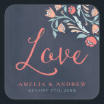 Sticker Carré Bluish Chalkboard Floral Love Mariage<br><div class="desc">Cet autocollant Love carré présente une belle florale contre un arrière - plan de tableau rouge, avec le mot "Love" dans la police de script moderne. Utilisez-le pour sceller vos enveloppes mariages ou pour la décoration. Consultez le faire-part de mariage et les autres éléments mariages correspondants de ma collection ici...</div>