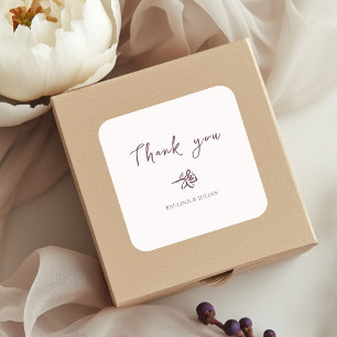 Sticker Carré Blush Blanc & Bourgogne Élégant Mariage Floral