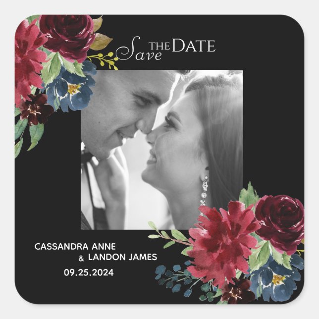 Sticker Carré Blush Bourgogne Photo Floral Élégant Aquarelle Car (Devant)