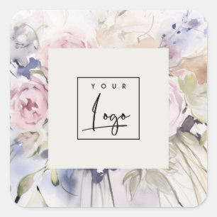 Sticker Carré Blush Lilac Watercolor Rose Floral Logo Entreprise
