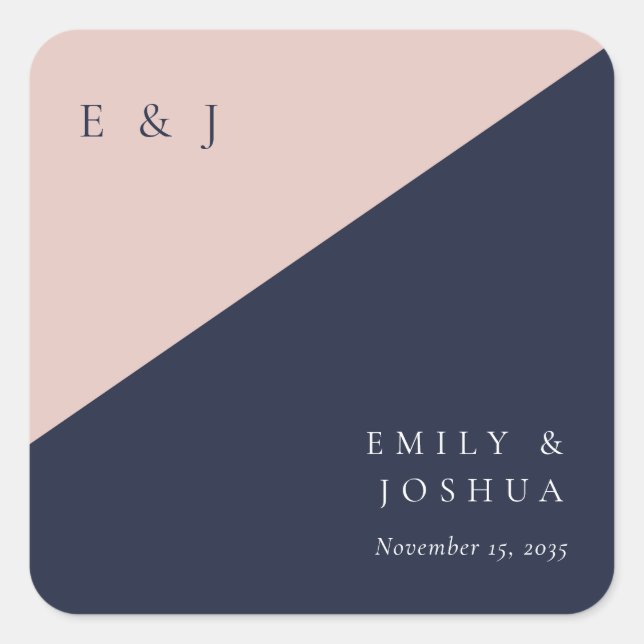 Sticker Carré Blush Navy Mariage moderne (Devant)