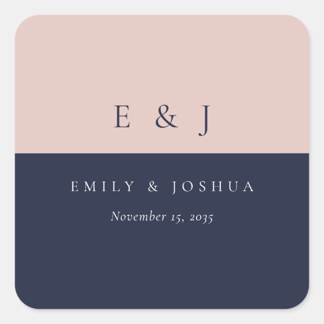 Sticker Carré Blush Navy Mariage moderne (Devant)