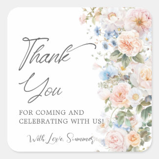 Sticker Carré Blush Pastel Blanc Bleu Floral Fête Prénatale de M