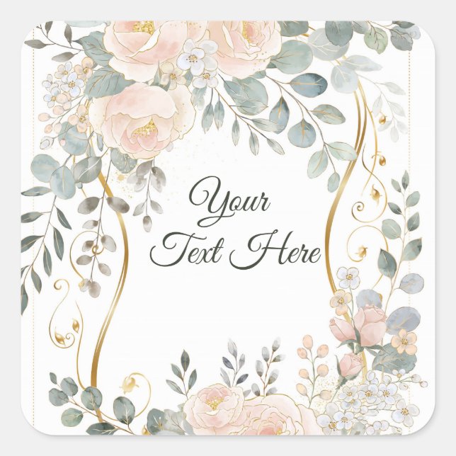 Sticker Carré Blush Peony & Eucalyptus Botanical Floral Wedding  (Devant)