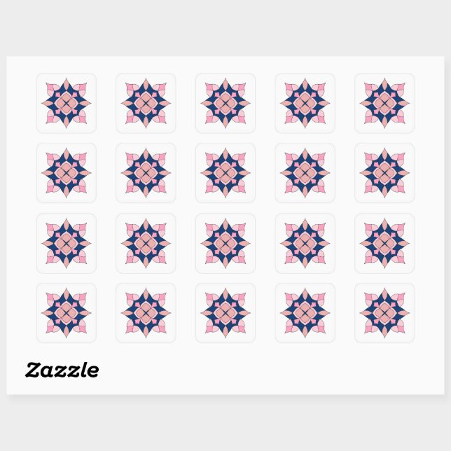 Sticker Carré Blush Pink and Navy Geometric Floral Tiles (Feuille)