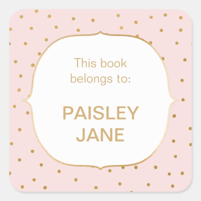Sticker Carré Blush Pink or confetti PETITE plaque pour fille (Devant)