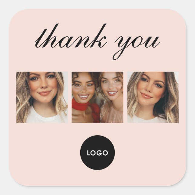 Sticker Carré Blush Pink Script Logo Photo Hair Makeup Thank You (Devant)