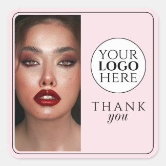 Sticker Carré Blush Rose Élégant Logo Photo Merci Maquillage