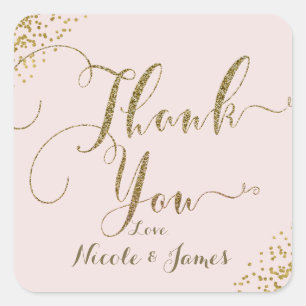 Sticker Carré Blush Rose Gold Confetti Coins Cadeau de Remerciem