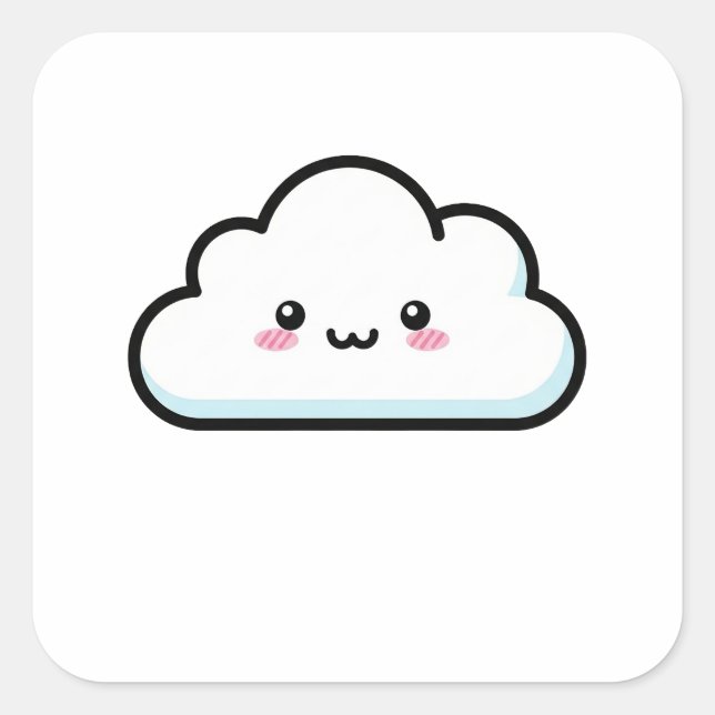 Sticker Carré Blushing Cloud – Cute Kawaii Illustration (Devant)