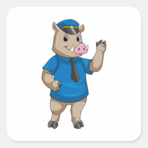 Sticker Carré Boar en tant qu'officier de police avec casquette 