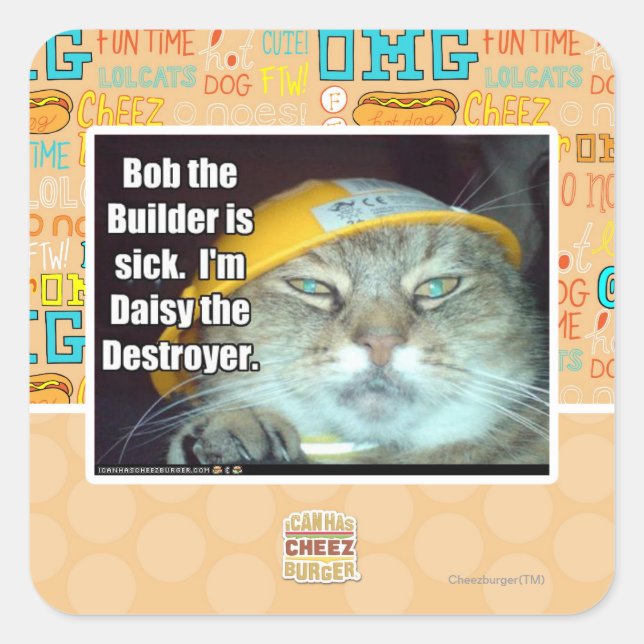 Sticker Carré Bob le Builder est malade (Devant)