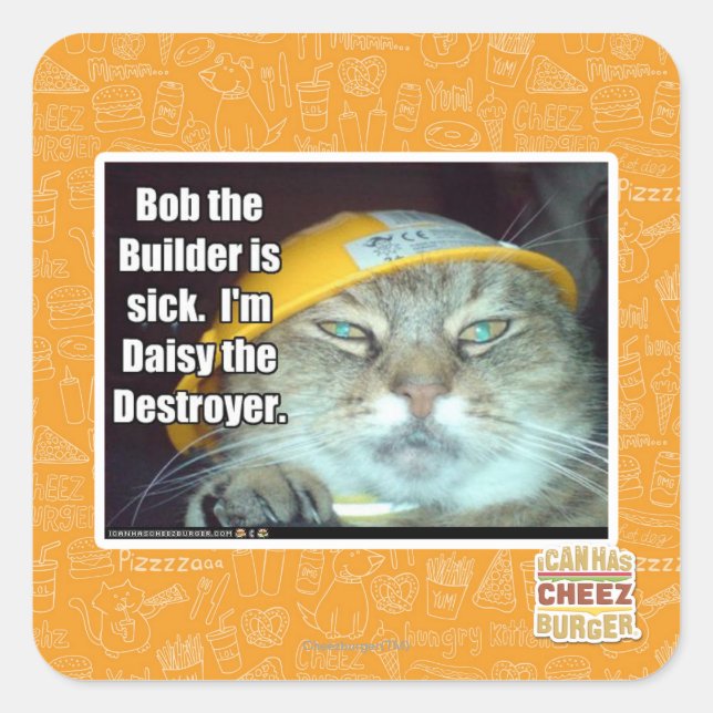 Sticker Carré Bob le Builder est malade (Devant)