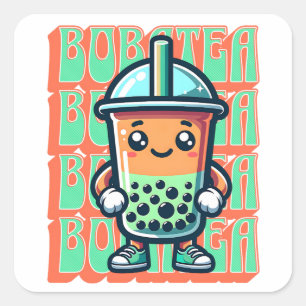 Sticker Carré Boba Bubble Tea Kawaii Cute Cartoon