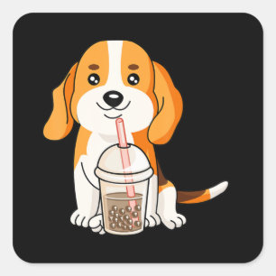 Sticker Carré Boba Tea Kawaii japonais Anime Beagle Lover Cadeau