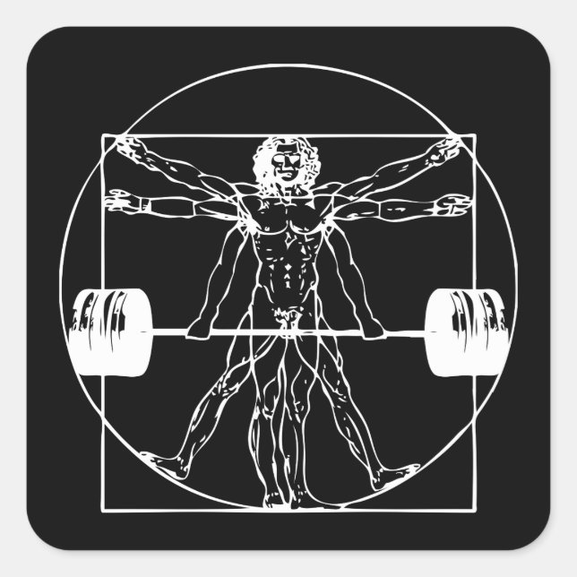 Sticker Carré Bodybuilding - Vitruvian Barbell Man (Devant)