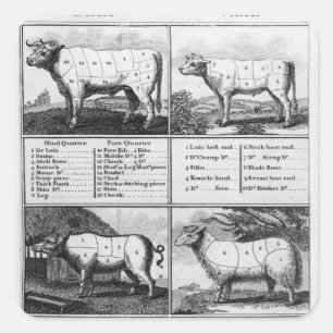 Sticker Carré Boeuf, veau, porc, et coupes de mouton, 1802