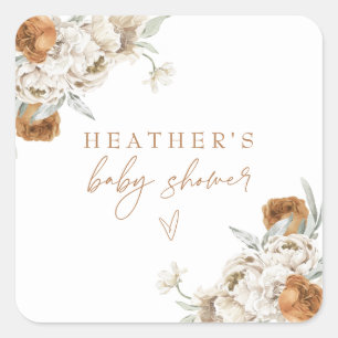 Sticker Carré BOHEME Terracotta Baby shower floral de Bohême