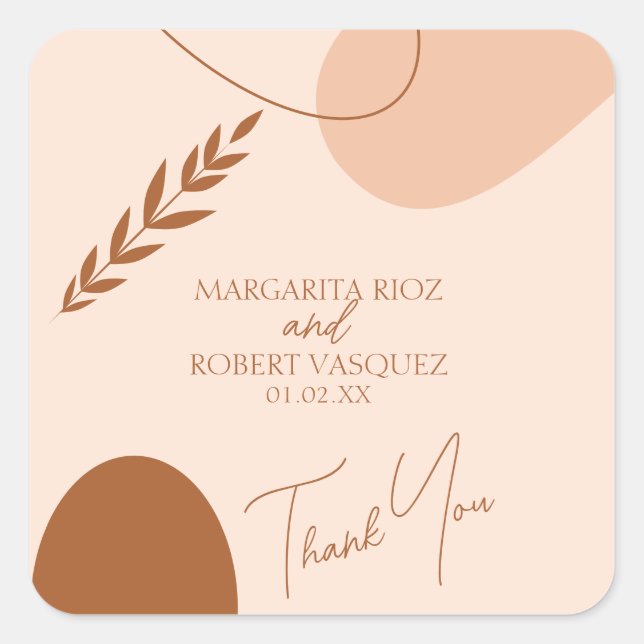 Sticker Carré Bohemian Tan Brown Mariage Couples Merci (Devant)