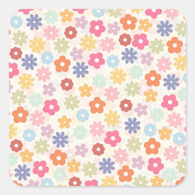 Sticker Carré Boho 70's Retro Daisy Flowers (Devant)
