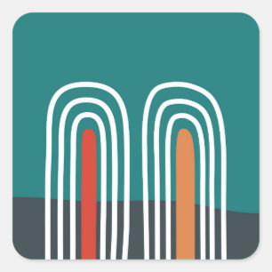 Sticker Carré Boho arc-en-ciel dessiné à la main