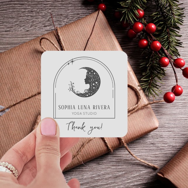 Sticker Carré Boho Arch Crescent Céleste Lune Merci (Boho Arch Celestial Crescent Moon Thank You Square Sticker)