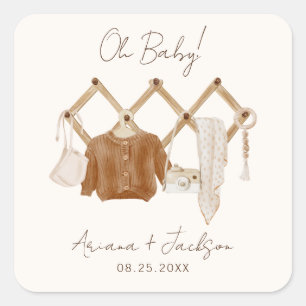 Sticker Carré Boho Baby Neutral Douche Invitation