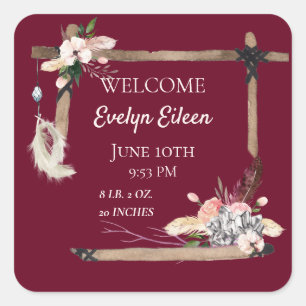 Sticker Carré Boho Beautiful Baby Birth Stats