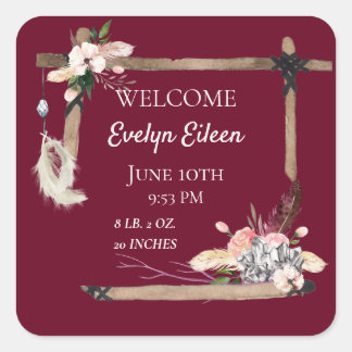 Sticker Carré Boho Beautiful Baby Birth Stats