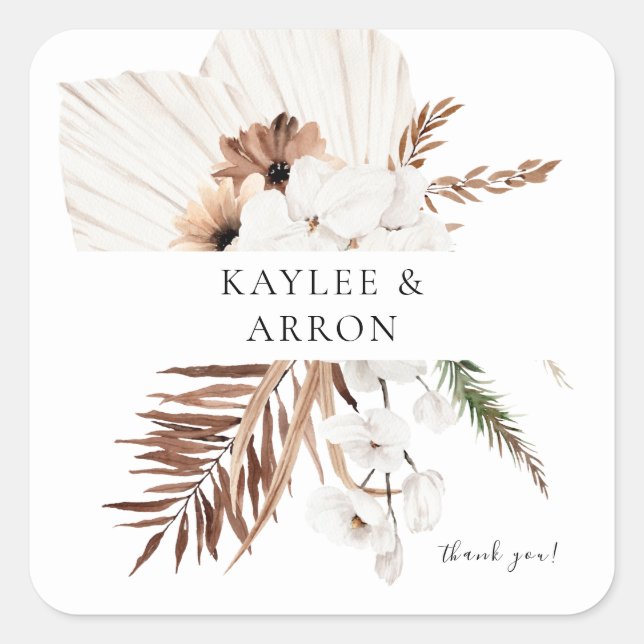 Sticker Carré Boho blanc & Merci floral beige (Devant)