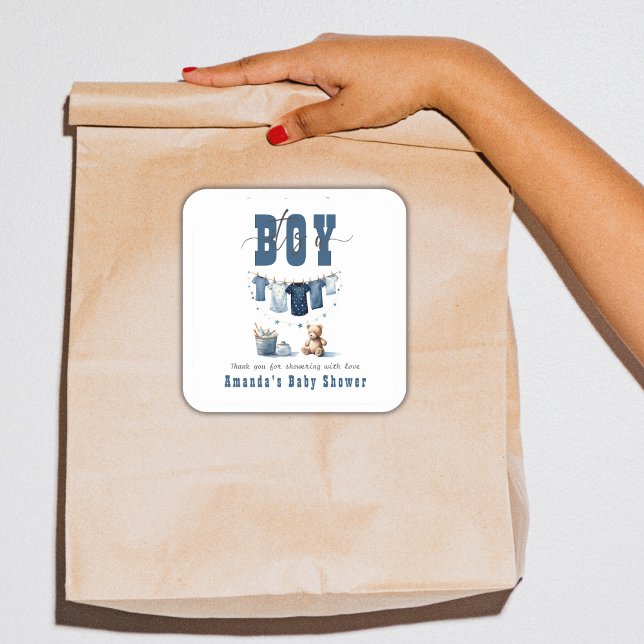 Sticker Carré Boho Blue Clothesline Sweet It a Boy Baby shower (Créateur téléchargé)