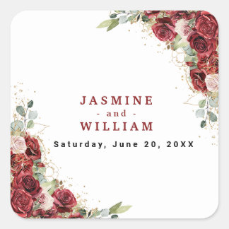 Sticker Carré Boho Blush Bourgogne Floral Or Mariage géométrique
