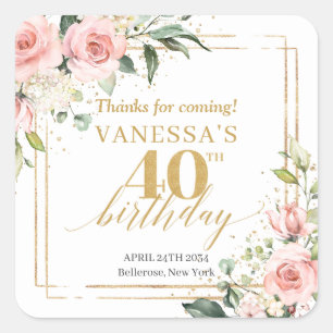 Sticker Carré Boho Blush rose floral eucalyptus 40e anniversaire