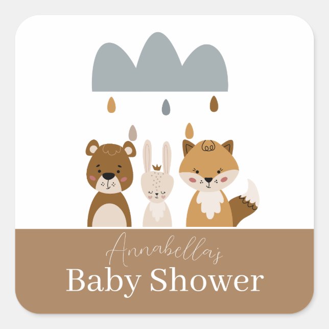 Sticker Carré Boho Boho Boho Cute Woodland Bébé Animaux (Devant)
