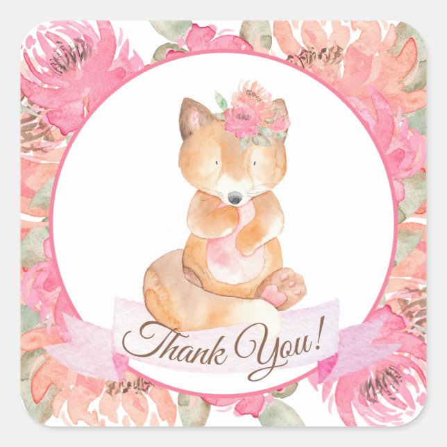 Sticker Carré Boho Boho Boho Rose Baby shower Floral (Devant)