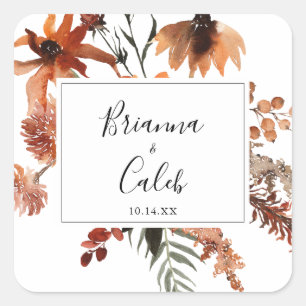 Sticker Carré Boho Botanical Floral Mariage Enveloppe Phoques