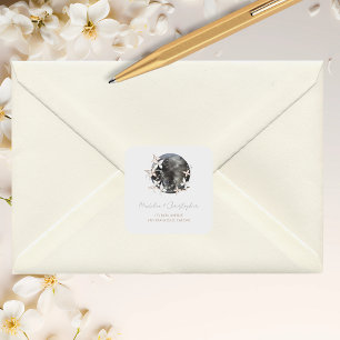 Sticker Carré Boho Celestial Moon Floral Mariage Adresse