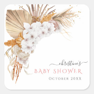 Sticker Carré Boho Chic Aquarelle Baby shower Floral