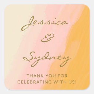 Sticker Carré Boho Chic Aquarelle rose Jaune Merci Mariage