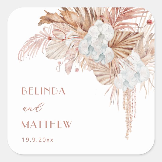 Sticker Carré Boho Chic Botanique | Mariage (Devant)