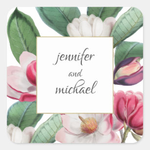 Sticker Carré Boho Chic Magnolia Floral Mariée et Groom