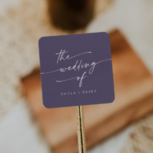 Sticker Carré Boho Chic Plum Purple Mariage Enveloppe Phoques