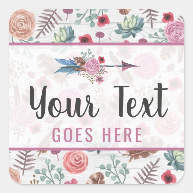 Sticker Carré Boho Chic Rustique Plumes Arrière Bohème (Devant)