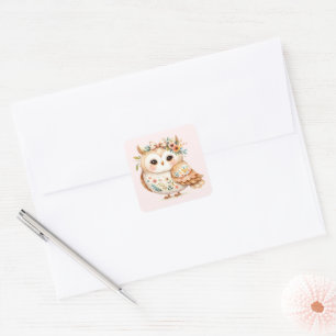 Sticker Carré Boho Cottagecore Owl Floral Farmcore Charme