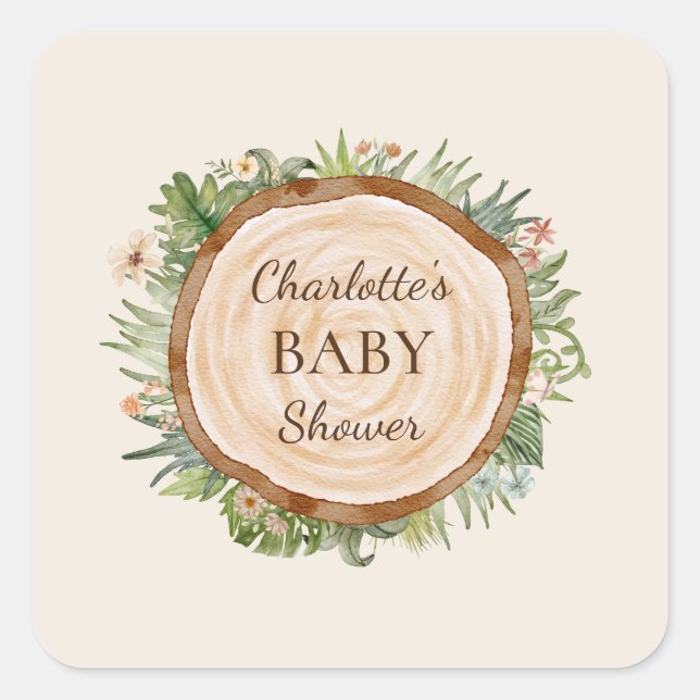 Sticker Carré Boho Dinosaur Baby shower beige Enveloppe Sceau (Devant)