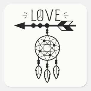 Sticker Carré Boho Dream Catcher Love Native American Tribal