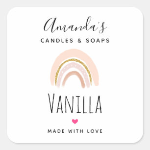 Sticker Carré Boho Elegant rose & Or Rainbow Candle Business